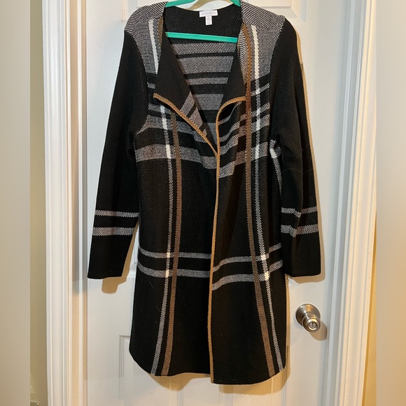 👗 Charter Club Black and Tan Plaid Cardigan size xlarge - Picture 1 of 4